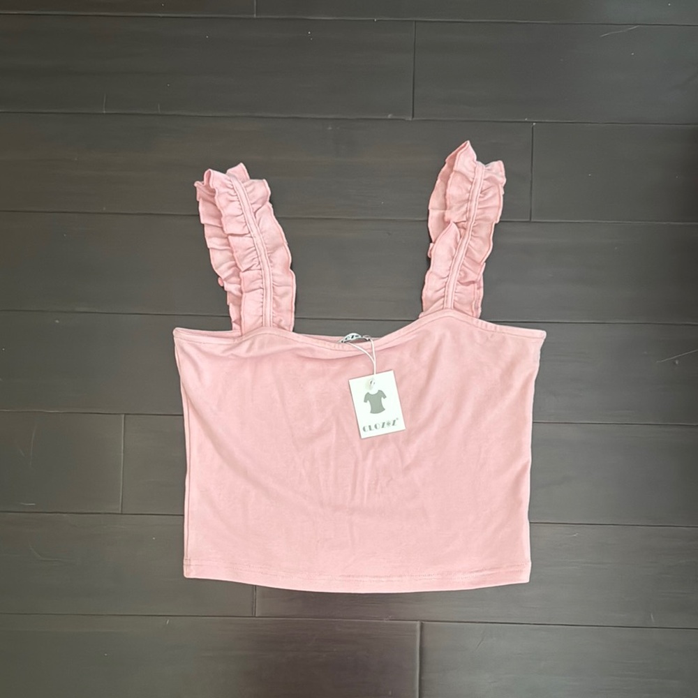 Pink Ruffled Crop Tank Top